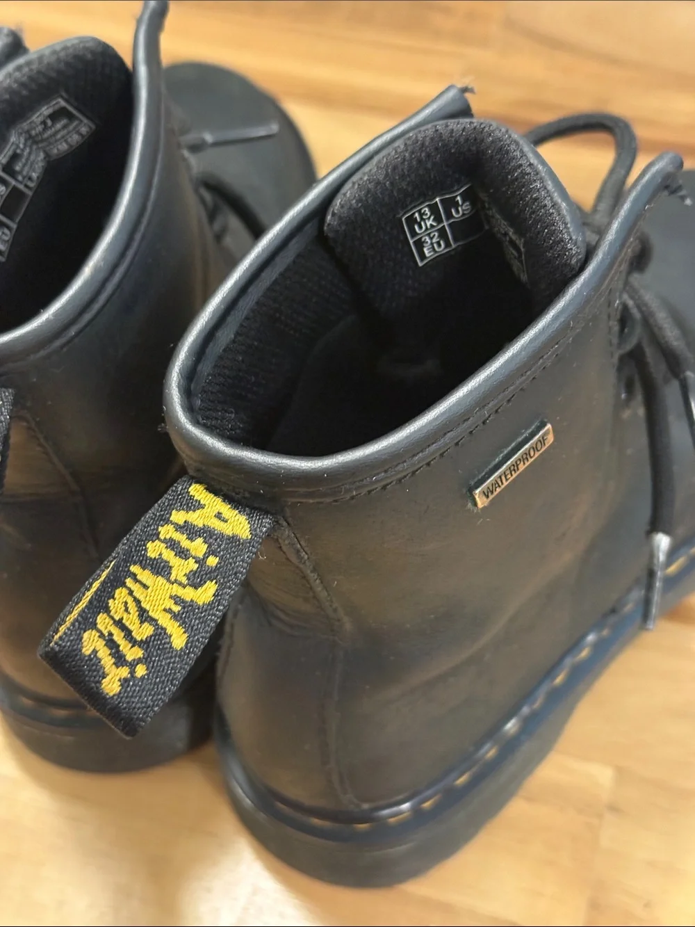 Dr. Martens Kids Black Lace-Up Combat Boots waterproof size 1 youth